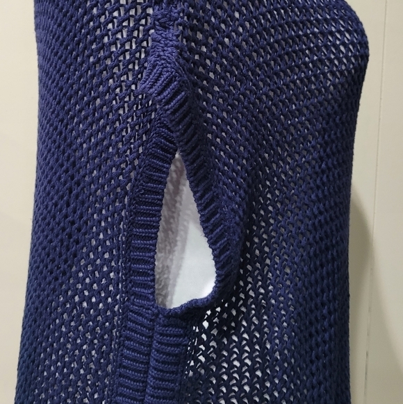 Tommy Bahama Blue Oversized Crochet Tunic Knit Fringe Top Women’s Sz S/M Caftan - Picture 6 of 10